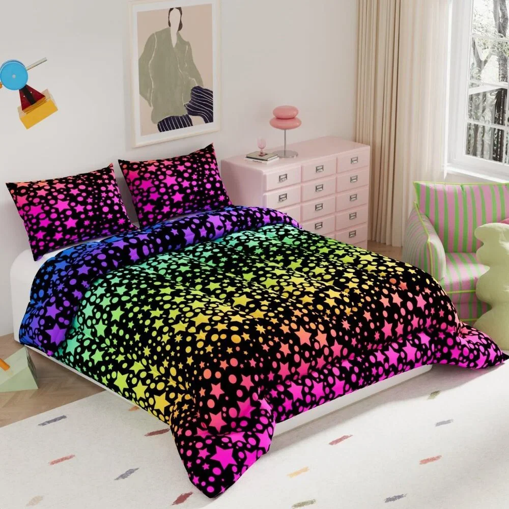 3D Pattern Colorful Stars Comforter Set Queen Sz